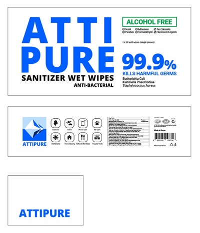 350g NDC: 76709-201-01 Label - ATTIPURE SANITIZER WET WIPE 350g Label